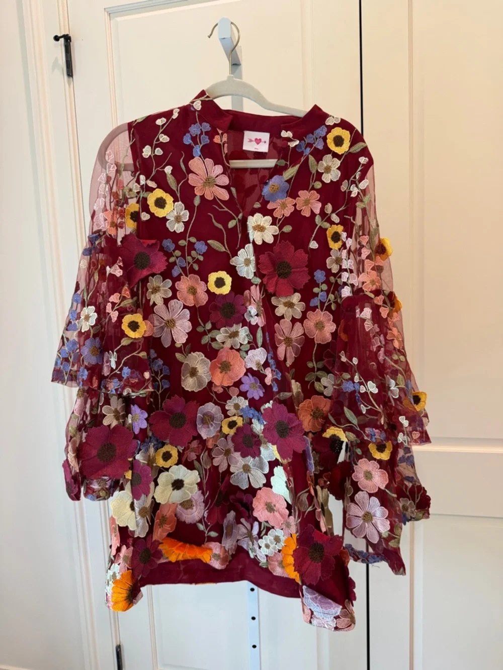Buddy Love Gayle Wide Sleeve Mini Dress Applique Embroidered Flowers Solstice S - Picture 7 of 10